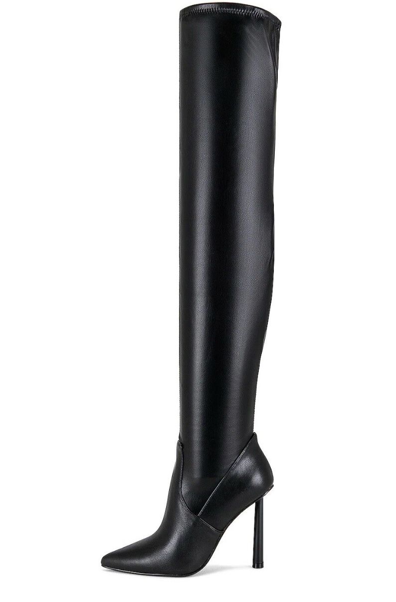 Steve Madden Viktory Black Paris Stiletto Heel Pointed Toe Over The Knee - NEW 7.5