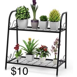 SolaceHue 2 Tier Metal Plant Stand, Indoor Outdoor Plant Shelf, Flower Rack Display Shelf, Flower Pots Holder with Adjustable Feet for Garden, Balcony
