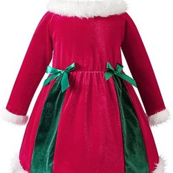 AIKEIDY Toddler Baby Girl Christmas Dress Long Sleeve Velvet Dress For Holiday Wedding Party 12/18 Months