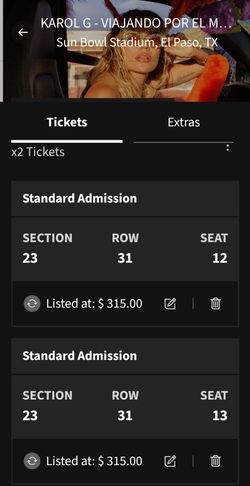 Karol G sunday sep 6 tickets 2x