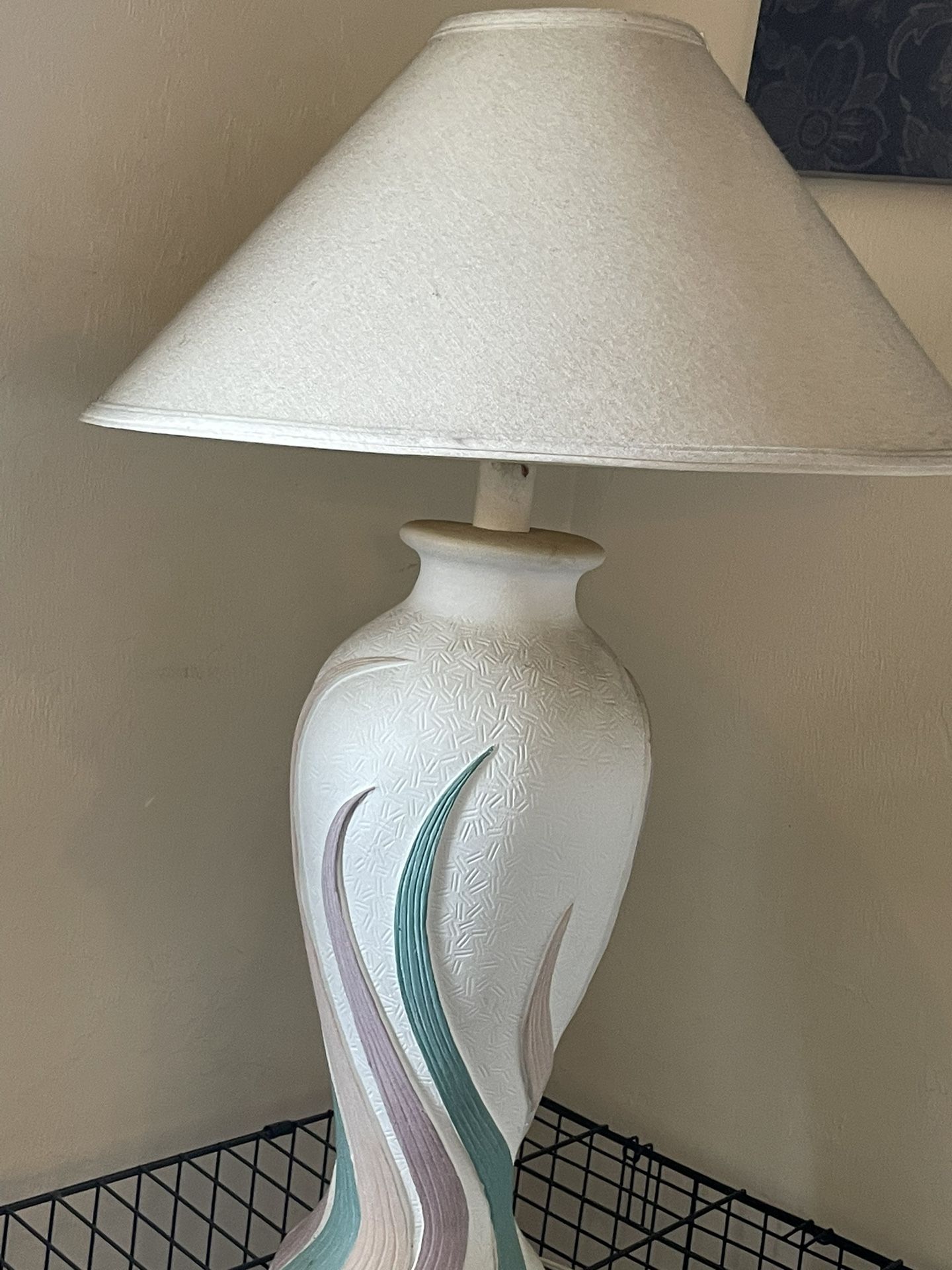 Pair Of Postmodern Blue Pink and Cream Spiral Table Lamps