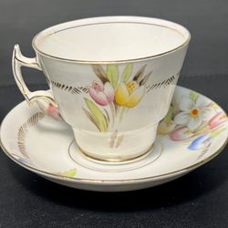 TF&SL 1950s Bone China Phoenix Tulip & Daffodil Cup Saucer, England