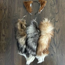 Wolf Fox Ears and 3 Tail Set Therian 