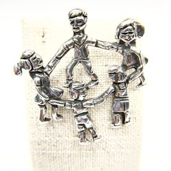 Sterling Silver Unity Friends Holding Hands Pin Brooch 