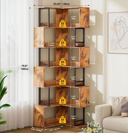 New in Box!! 7 Tier Corner Bookshelf, 70.86” Tall Corner Bookcase, Wood and Metal Industrial