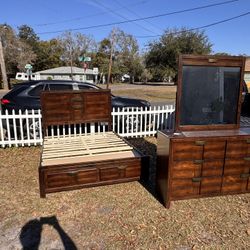 Queen Bed Frame/dresser/mirror 