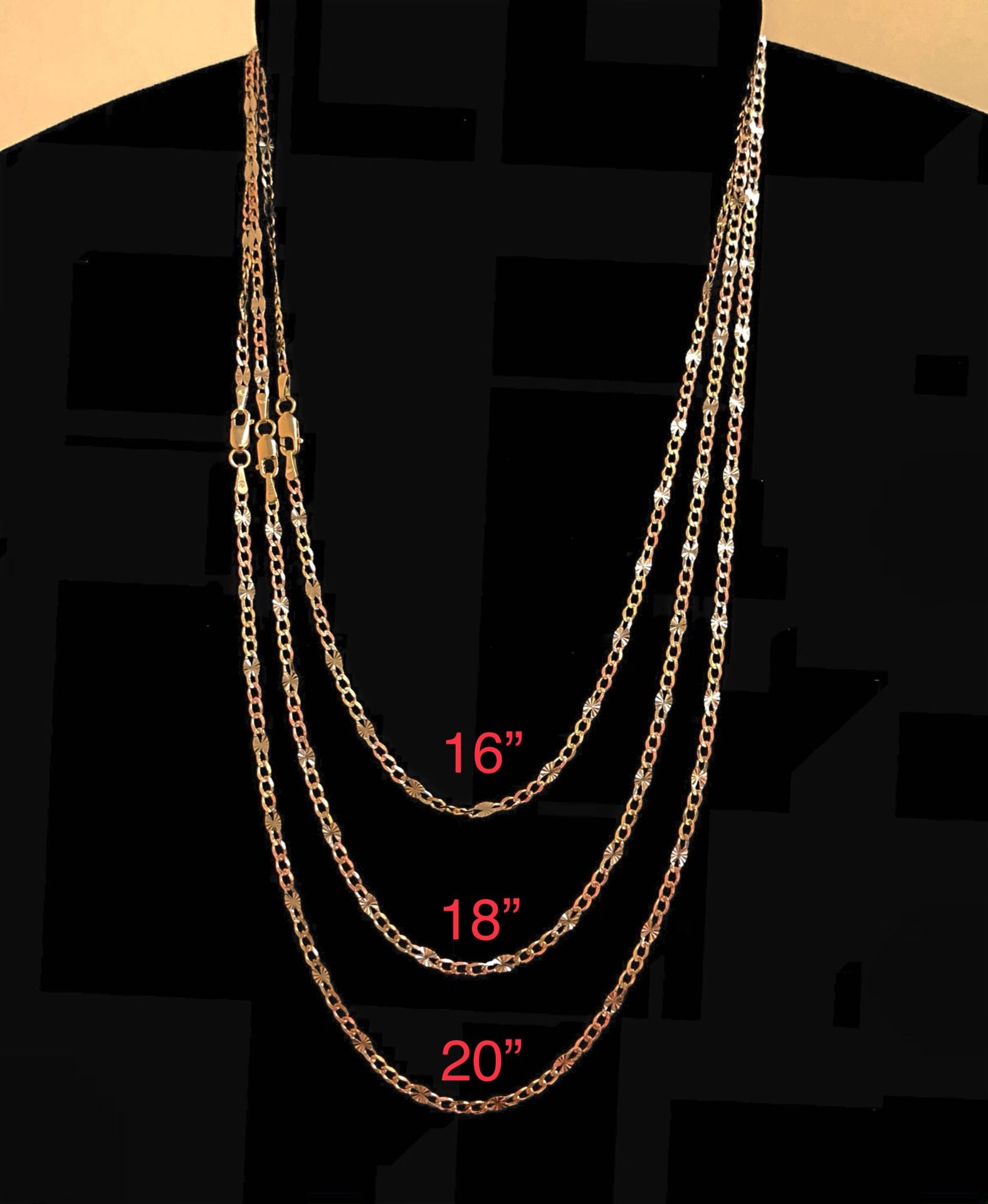 Solid Figaro 3 color stars chain for babies & ladies 14K REAL YELLOW  WHITE & ROSE GOLD.