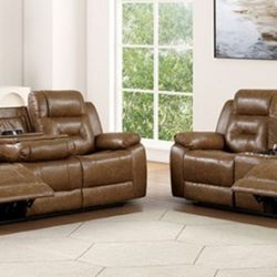 Brand New Brown Leather Reclining Sofa & Loveseat 