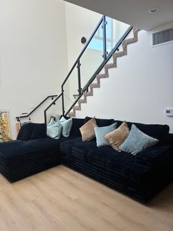 Sectional L shape deep blue comfortable couch