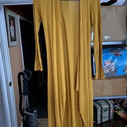 Womens Long Thin Cardigan Mustard Yellow Size Small 