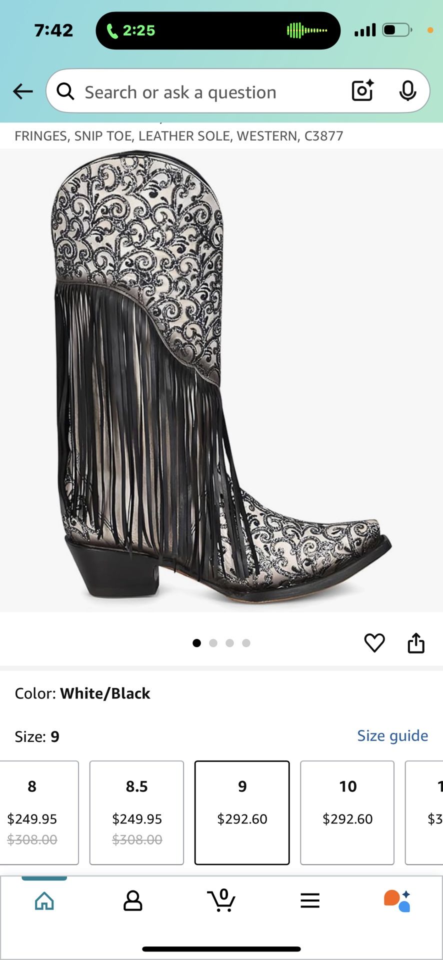 🌟 Corral White & Black Embroidered Fringe Cowgirl Boots – Size 9 (Worn Once!)