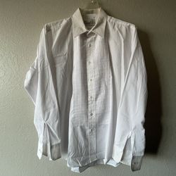 Chaplin, Mens White Longsleeve Pleated Tuxedo Button Up Dress Shirt, Size L