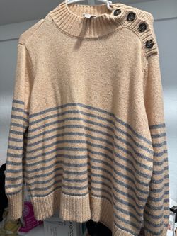 Striped Knit Sweater with Shoulder Buttons