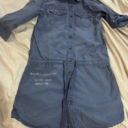 Ralph Lauren Girls 7 Blue Utility Dress Roll Tab Sleeves Cinch Waist 
