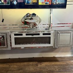 Mirrored Wall Floating Fireplace 