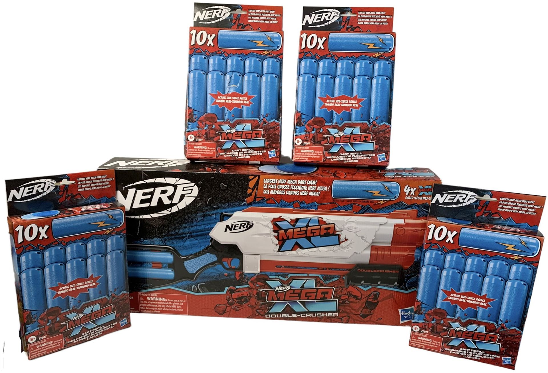 NEW Nerf Mega XL Double Crusher Blaster W/ 4 boxes of Mega XL Whistler Darts
