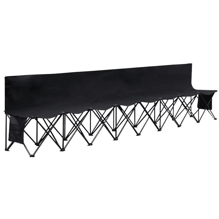 8 Seats Portable Folding Bench Camping Bench Chairs with Backrest, Black