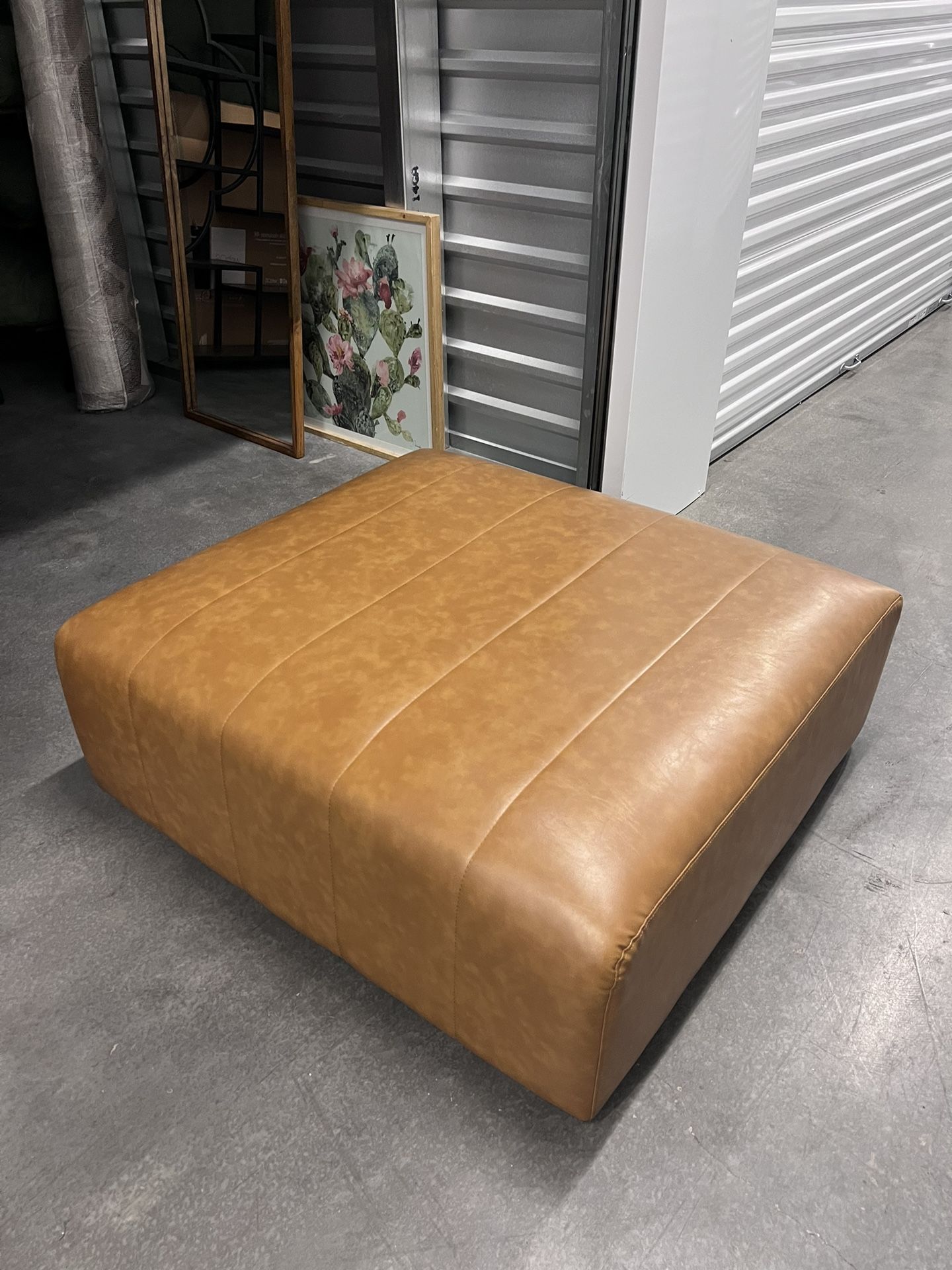 Tan Vegan Leather Ottoman