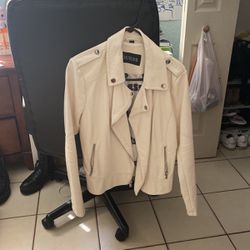 White Guess Moto Leather Jacket 