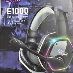 EKSA E1000 USB Gaming Headset for PC, Computer Headphones with Microphone/Mic Noise Cancelling, 7.1 Surround Sound, RGB Light - Wired Headphones for P