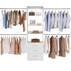 Modular Walk-In Closet Organizer System – WHITE Wood with 2 Drawers & Adjustable Rods NEW
