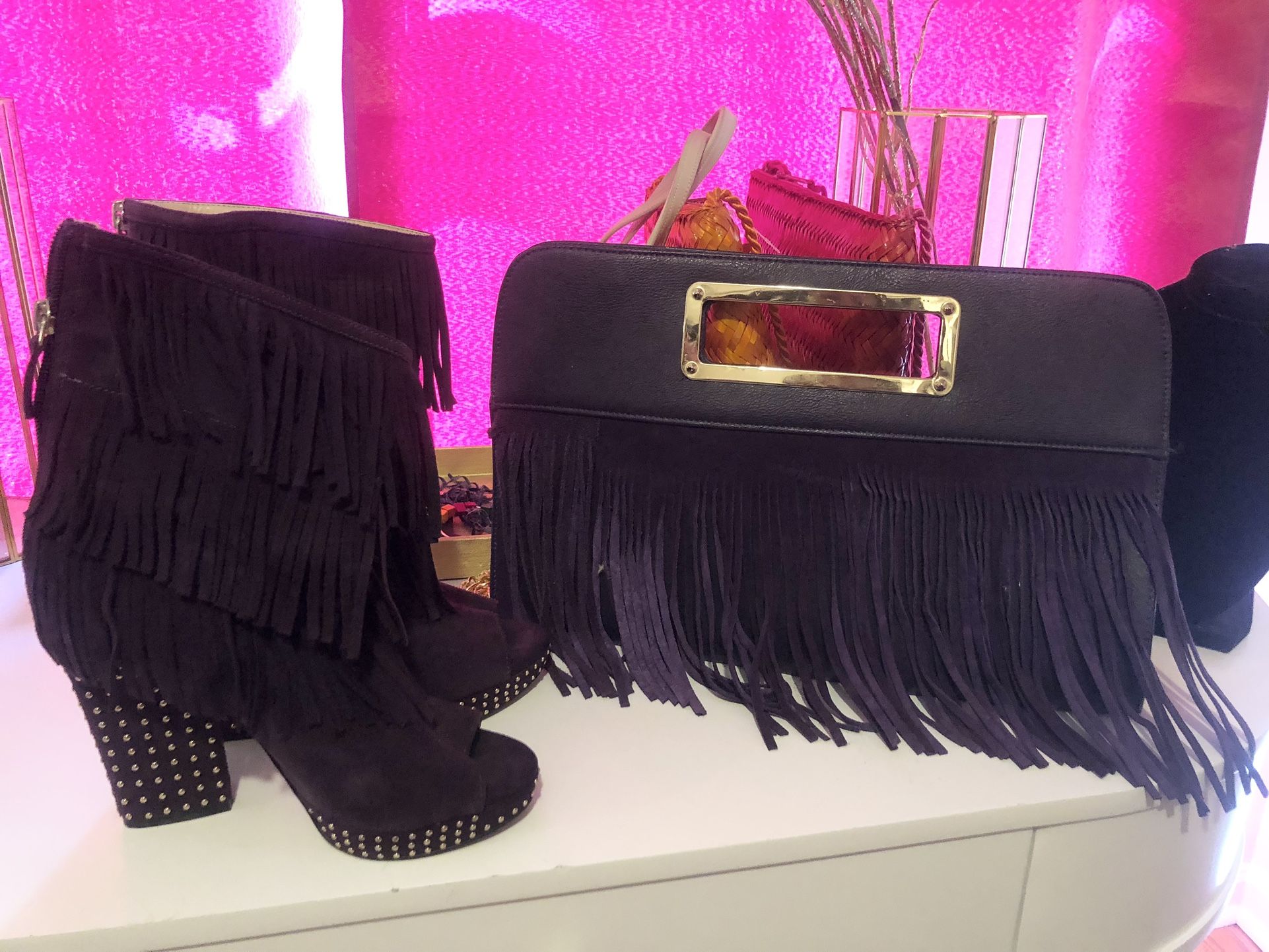 Purple Suede Boots / Matching Clutch