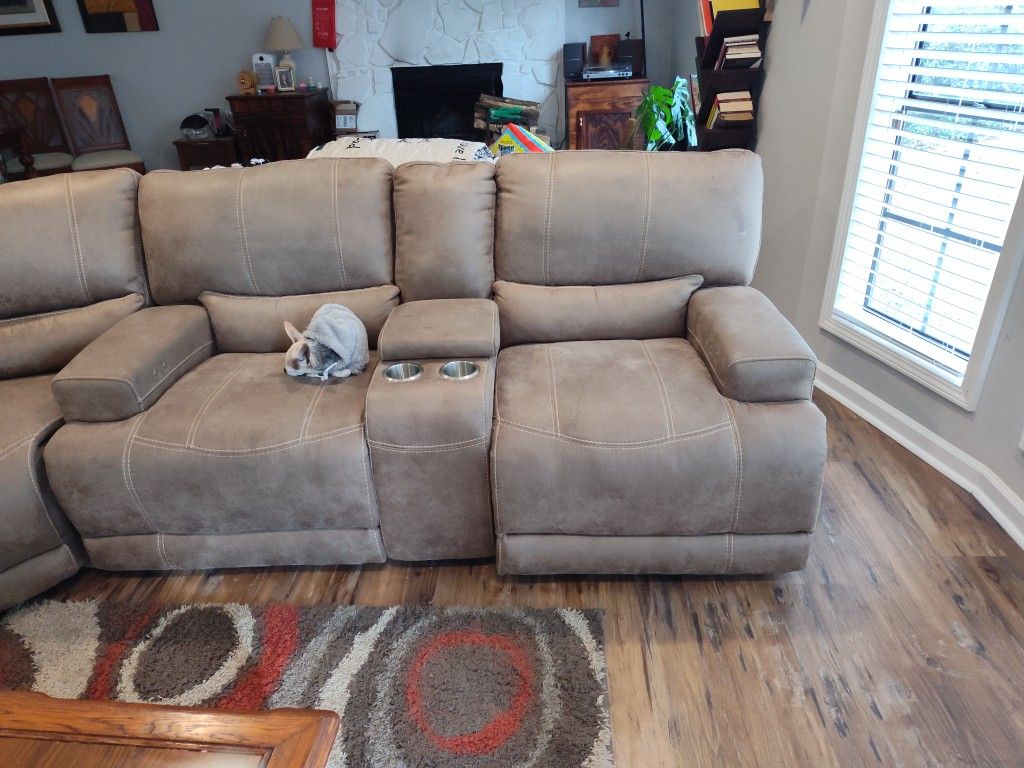 Suede Sectional Couch, Electric Loveseat and Couch Recline