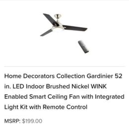 New Home Decorators Collection Gardinier 52 in. LED Indoor Brushed Nickel WINK Enabled Smart Ceiling Fan with Integrated Light Kit with Remote Control