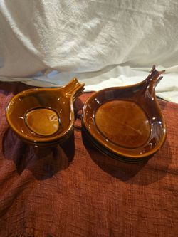 7pc Vintage Ceramic Restaurant Skillet Servers - Ovenproof Brown Glaze