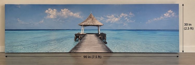 Tropical Ocean Pier Canvas Wall Art 90x30 in
