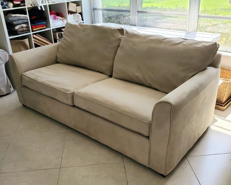 Kevin Charles Beige Faux Suede Sleeper Sofa Queen Size