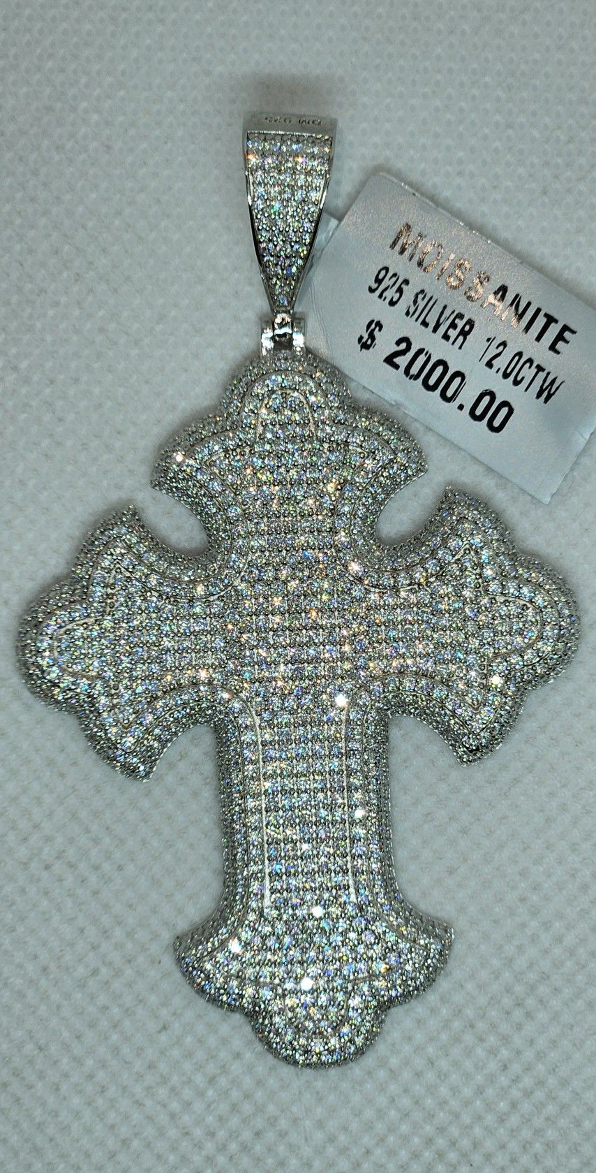 925 Sterling Silver Cross Pendant With Genuine Moissanite 12 Carats