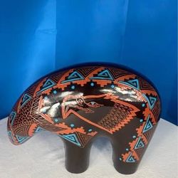 Large Clay Alaskan Bear Statue W/ Eagle - Signed