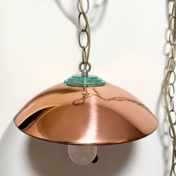 Vintage Mid Century Metal Copper Finish Dome Ceiling Pendant Light With Long Chain
