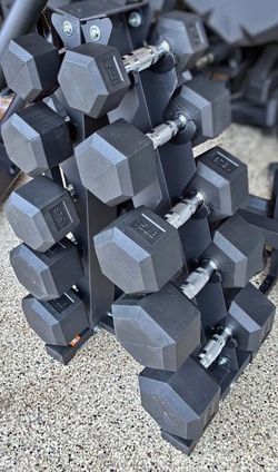 Rubber Hex Dumbbell Set with Rack