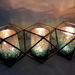 Unique 3-in-1 Modern Geometric Metal Candle Holders & Cylindrical Glass Shades