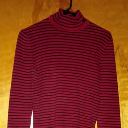 Women's Ralph Lauren Red Black Turtleneck Sweater Long-Sleeve Large
