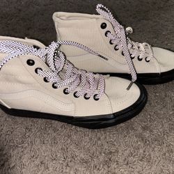 New Beige And Black High Top Vans 7 Women
