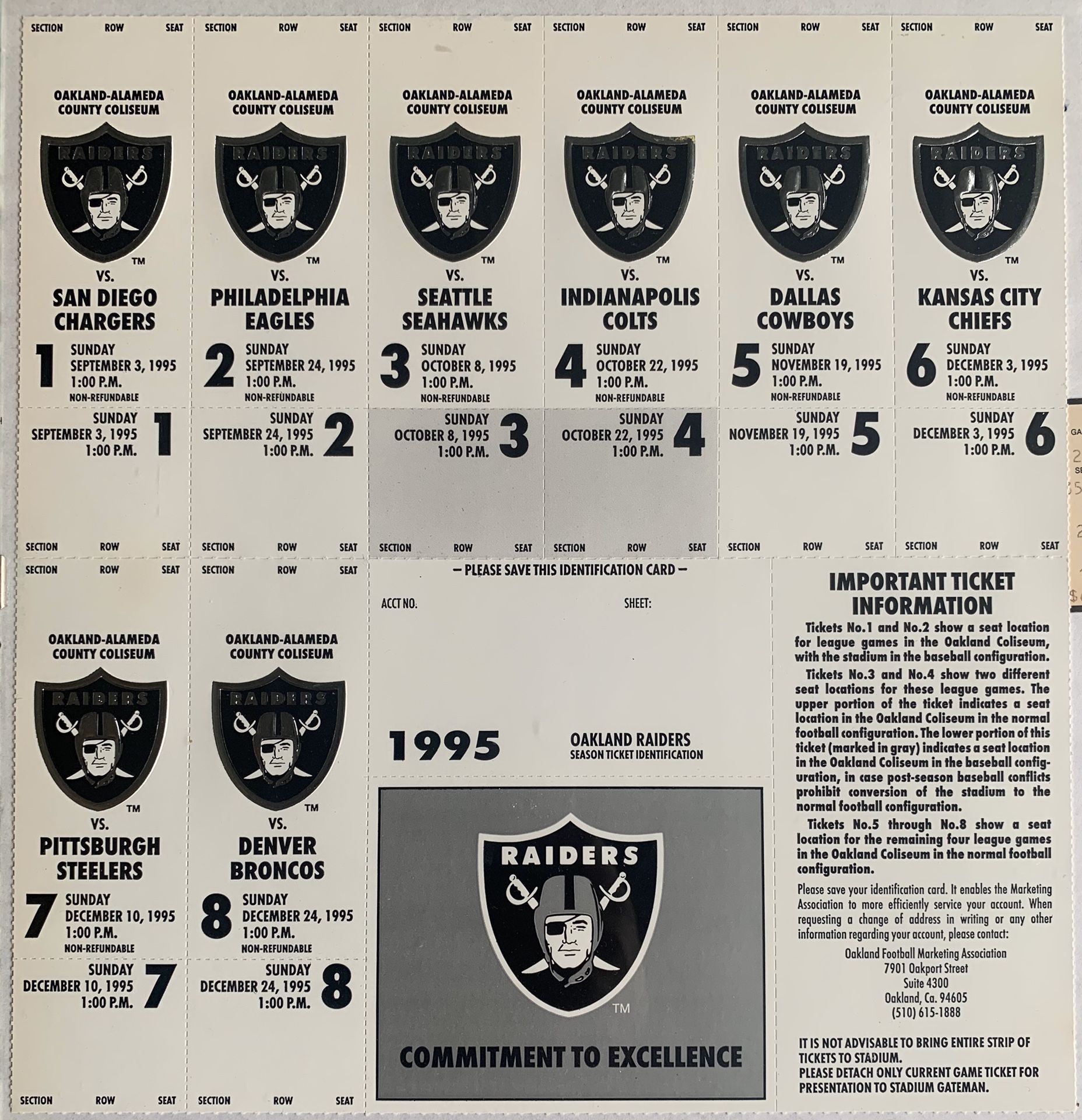 Raiders 1995 Season Ticket Page