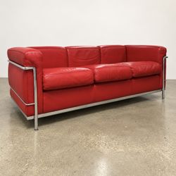 Authentic Cassina LC2 Leather 3-Seat Sofa