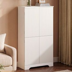 Bathroom Floor Cabinet, Modern Bathroom Storage Cabinet with 4 Fluted Doors