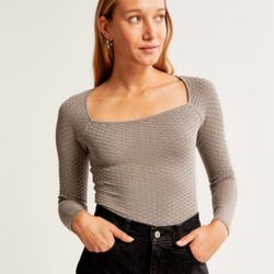 Abercrombie & Fitch nude square neck long sleeve pointelle body suit S 