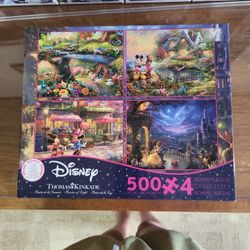 4 Pack Disney Puzzles, Mickey Mouse, Beauty And The Beast, Alice In Wonderland. 500 Pc Puzzles