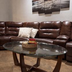 7-Piece Leather Sectional Sofa with 2 Recliners & USB