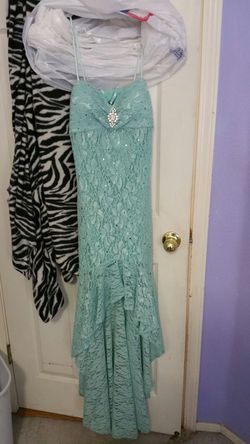 Turquoise mermaid/high low lace prom dress