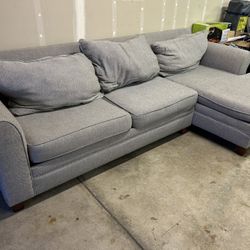 For Sale: Gray Sectional Sofa with Pull-Out Bed + Ottoman + 3 Brown Leather Bar Stools – South Sacramento! 
