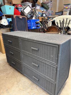 Grey wicker dresser