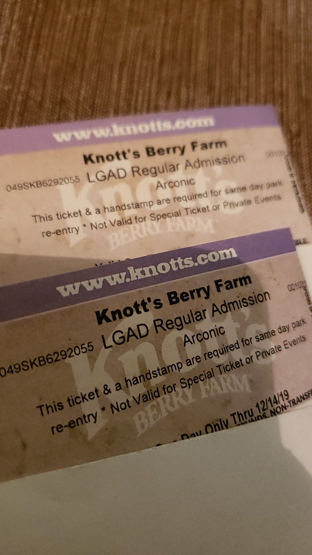 Knotts tickets (2)