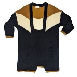 Dreamers Chevron Knit Black Beige and Tan Long Cardigan Open Front