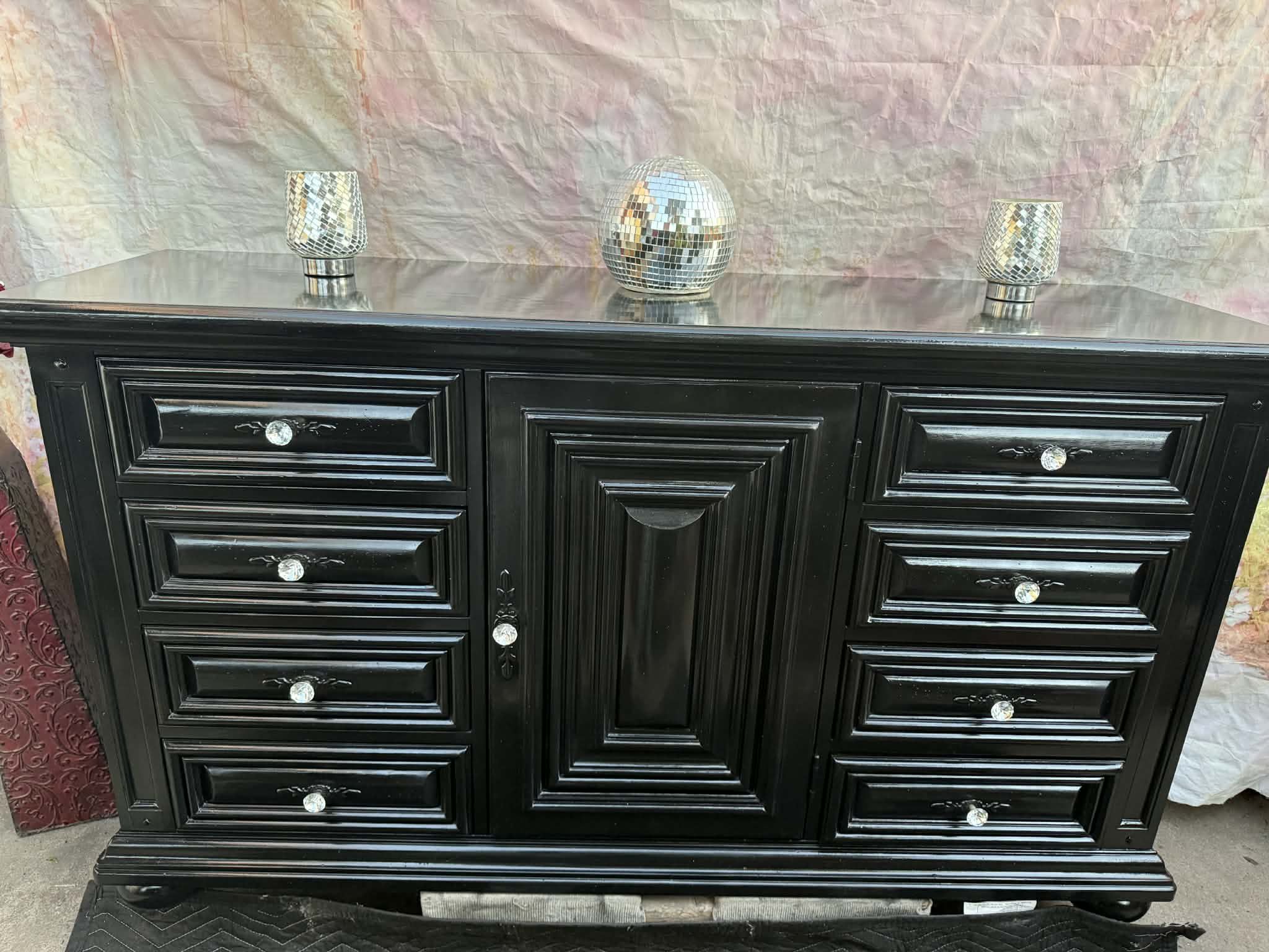 Large wooden dresser classic style has been refurbished colors black and silver